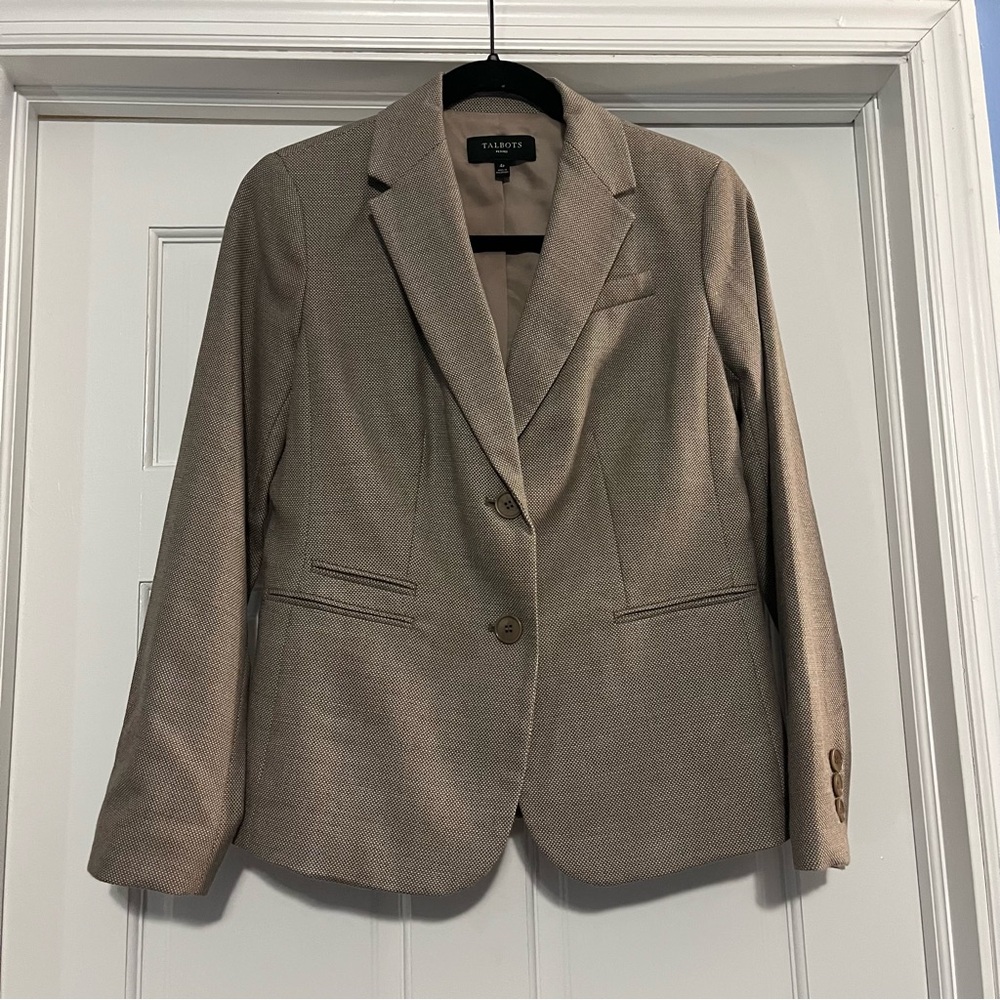 Talbots Petites women’s 4P brown dot blazer fall academic business casual preppy